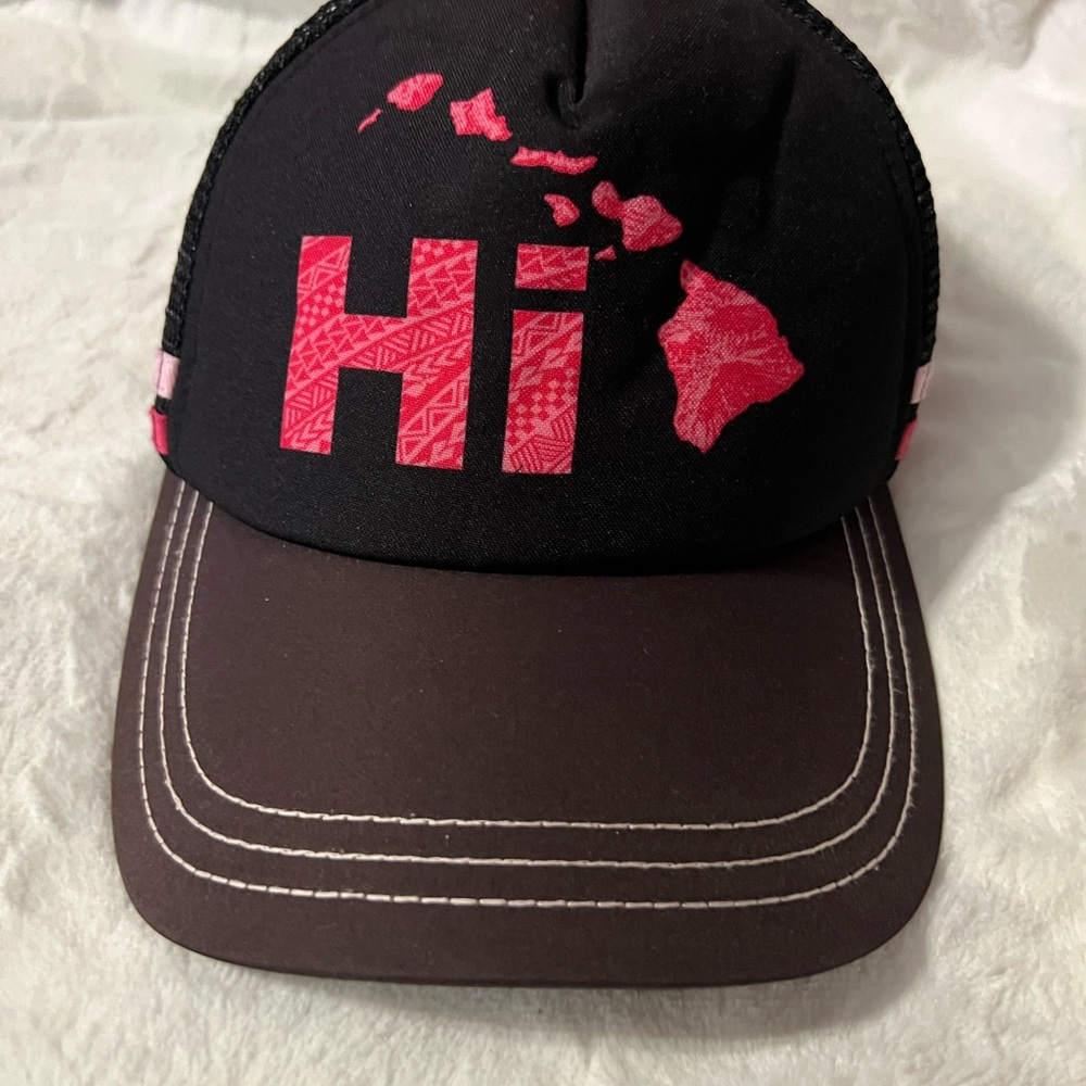 Black and Pink Hawaii (HI) Cap